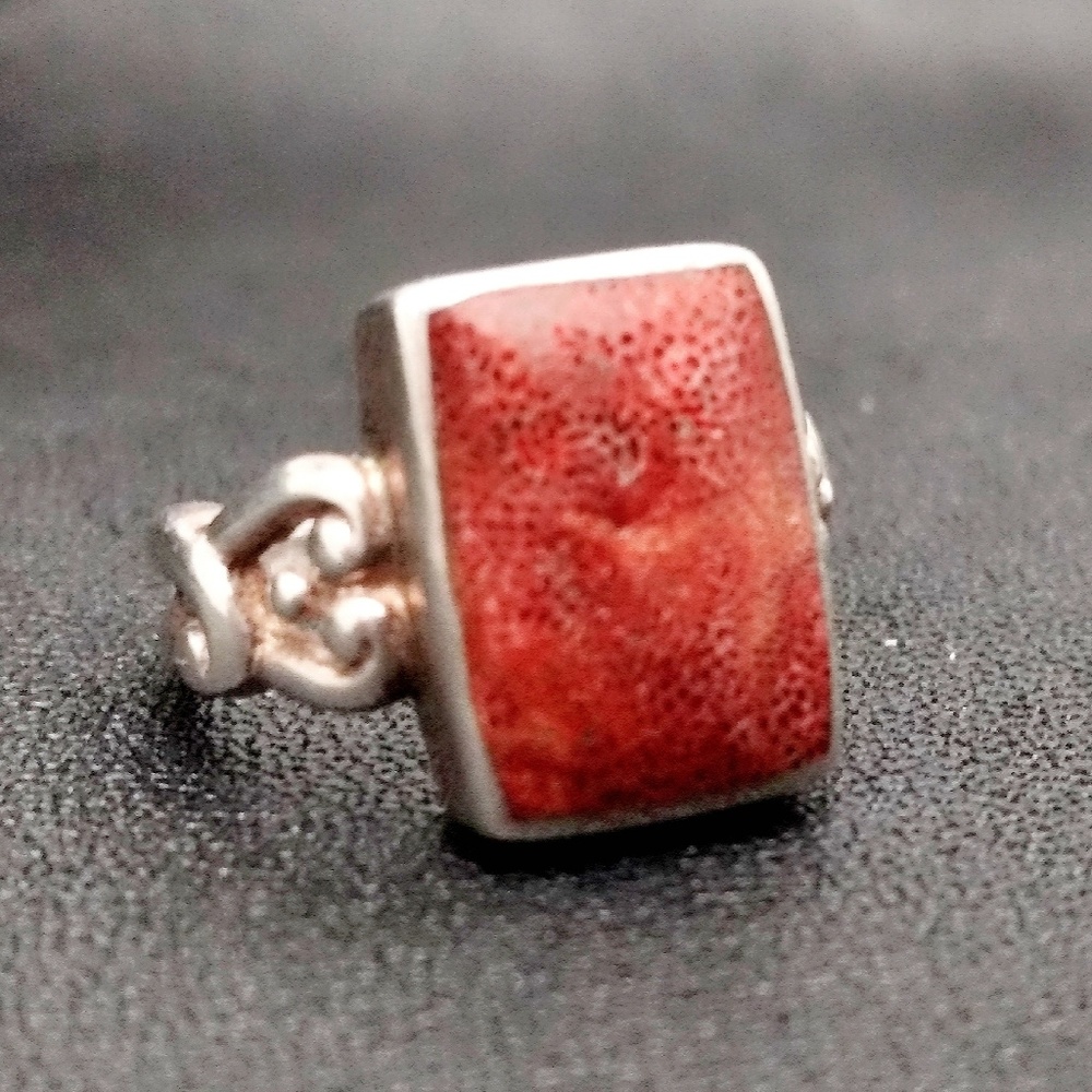 Vintage Sponge Coral Sterling Silver Ring- Size 6